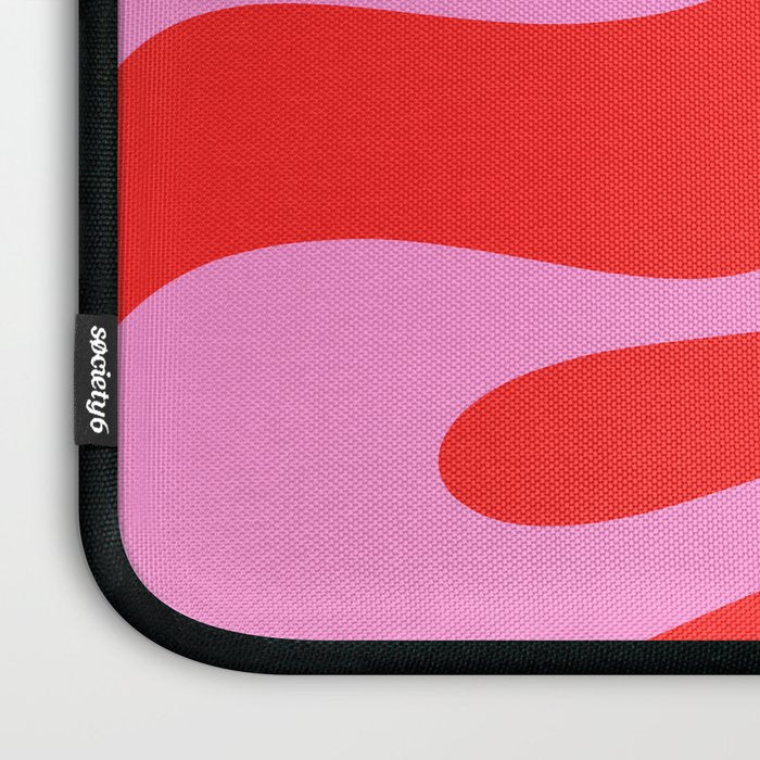 Retro Modern Soft Curves Abstract Pop Pattern in Preppy Pink and Red Laptop Sleeve Gallery Image 3