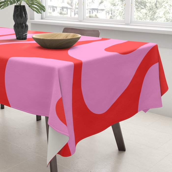 Retro Modern Soft Curves Abstract Pop Pattern in Preppy Pink and Red Tablecloth Gallery Image 3