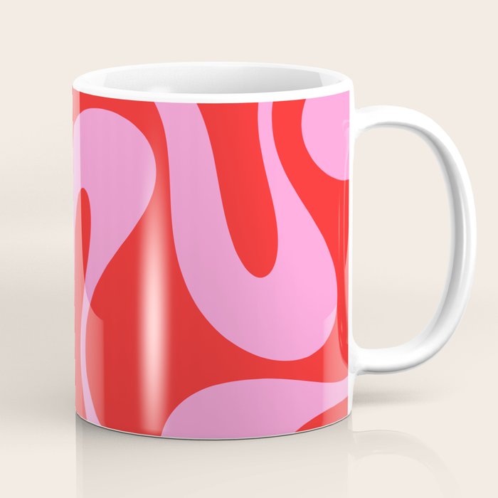Retro Modern Soft Curves Abstract Pop Pattern in Preppy Pink and Red Coffee Mug Gallery Image 1