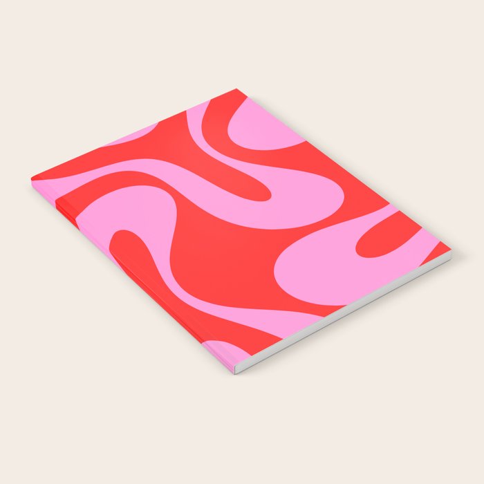 Retro Modern Soft Curves Abstract Pop Pattern in Preppy Pink and Red Notebook Gallery Image 2