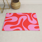 Retro Modern Soft Curves Abstract Pop Pattern in Preppy Pink and Red Rug Gallery Image 1