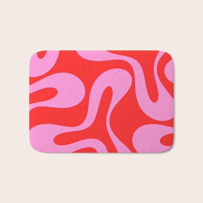 Retro Modern Soft Curves Abstract Pop Pattern in Preppy Pink and Red Bath Mat Gallery Image 1