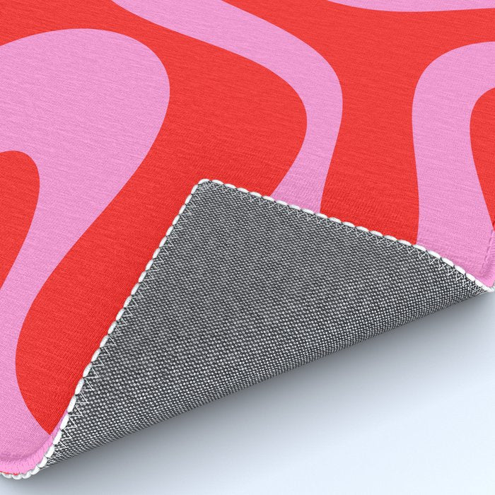 Retro Modern Soft Curves Abstract Pop Pattern in Preppy Pink and Red Rug Gallery Image 4