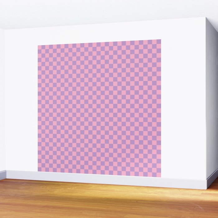 Lavender and Pink Checkered Checked Mini Checkerboard Pattern Wall Mural Gallery Image 2