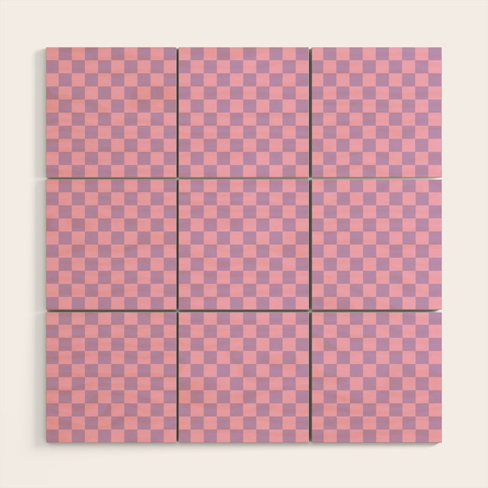Lavender and Pink Checkered Checked Mini Checkerboard Pattern Wood Wall Art Gallery Image 1