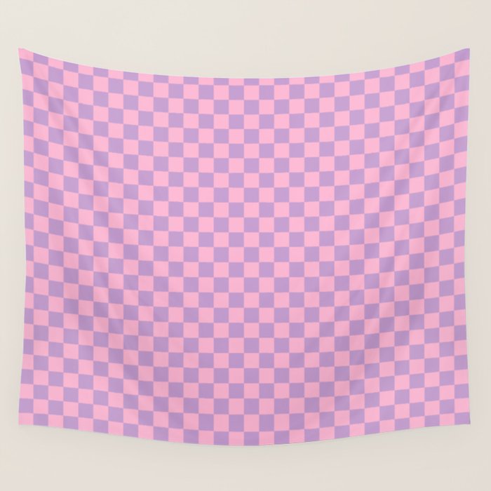 Lavender and Pink Checkered Checked Mini Checkerboard Pattern Wall Tapestry Gallery Image 4