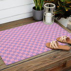 Lavender and Pink Checkered Checked Mini Checkerboard Pattern Outdoor Rug Gallery Image 2