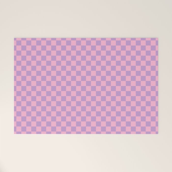Lavender and Pink Checkered Checked Mini Checkerboard Pattern Welcome Mat Gallery Image 1