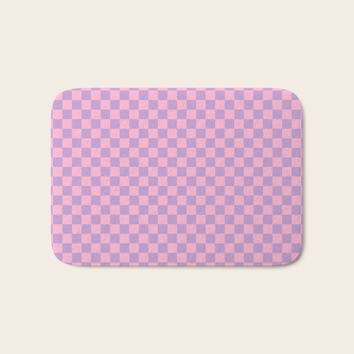 Lavender and Pink Checkered Checked Mini Checkerboard Pattern Bath Mat Gallery Image 1