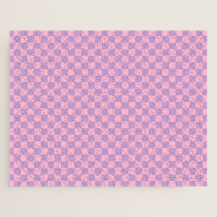 Lavender and Pink Checkered Checked Mini Checkerboard Pattern Jigsaw Puzzle Gallery Image 1