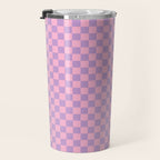 Lavender and Pink Checkered Checked Mini Checkerboard Pattern Travel Mug Gallery Image 3
