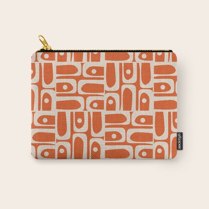 Mid Century Modern Piquet Geometric Multi Pattern in Orange Spice and Beige Carry All Pouch Gallery Image 1