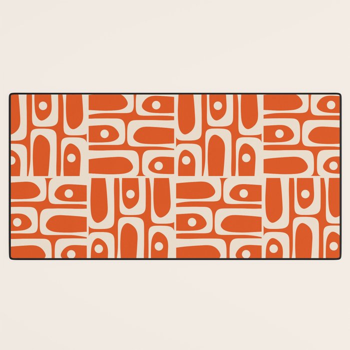 Mid Century Modern Piquet Geometric Multi Pattern in Orange Spice and Beige Desk Mat Gallery Image 3