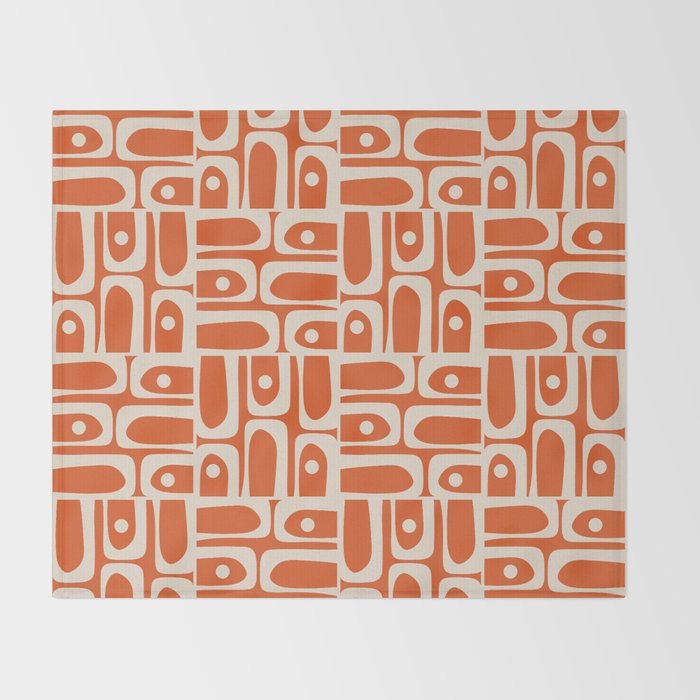 Mid Century Modern Piquet Geometric Multi Pattern in Orange Spice and Beige Throw Blanket Gallery Image 2