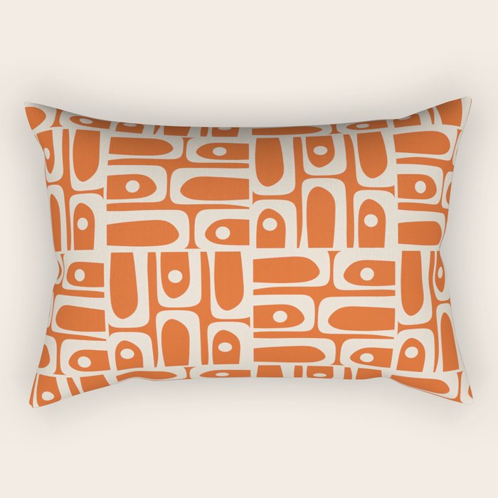 Mid Century Modern Piquet Geometric Multi Pattern in Orange Spice and Beige Rectangular Pillow Gallery Image 2