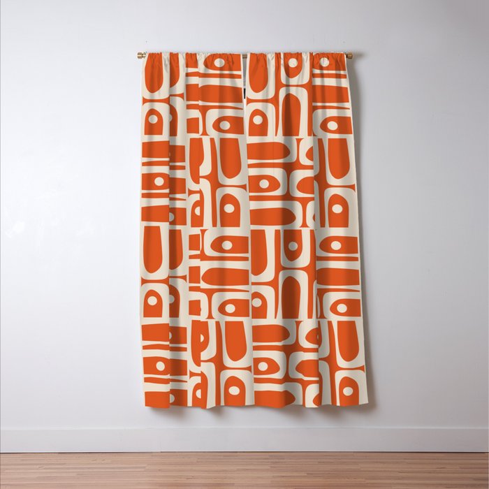Mid Century Modern Piquet Geometric Multi Pattern in Orange Spice and Beige Window Curtain Gallery Image 3