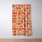 Mid Century Modern Piquet Geometric Multi Pattern in Orange Spice and Beige Window Curtain Gallery Image 3