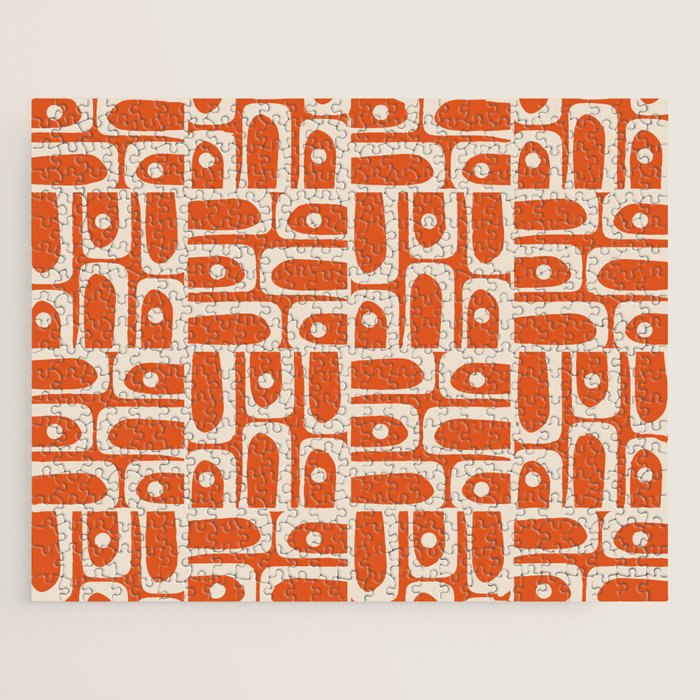 Mid Century Modern Piquet Geometric Multi Pattern in Orange Spice and Beige Jigsaw Puzzle Gallery Image 1