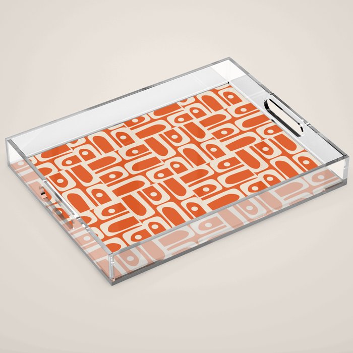 Mid Century Modern Piquet Geometric Multi Pattern in Orange Spice and Beige Acrylic Tray Gallery Image 1