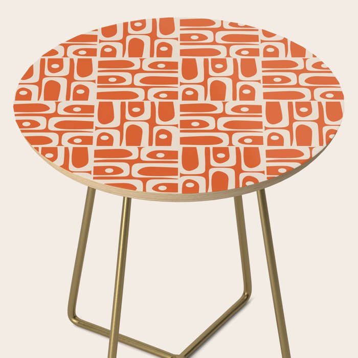 Mid Century Modern Piquet Geometric Multi Pattern in Orange Spice and Beige Side Table Gallery Image 2