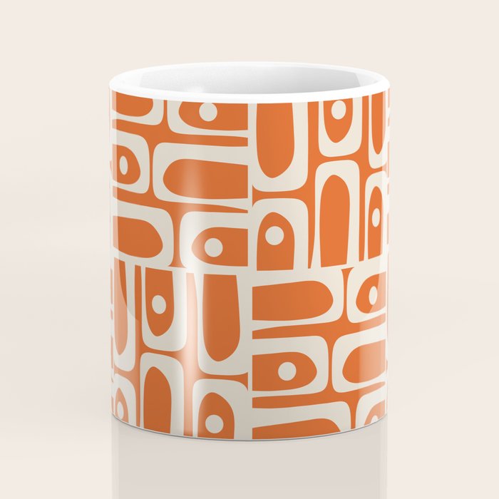 Mid Century Modern Piquet Geometric Multi Pattern in Orange Spice and Beige Coffee Mug Gallery Image 4