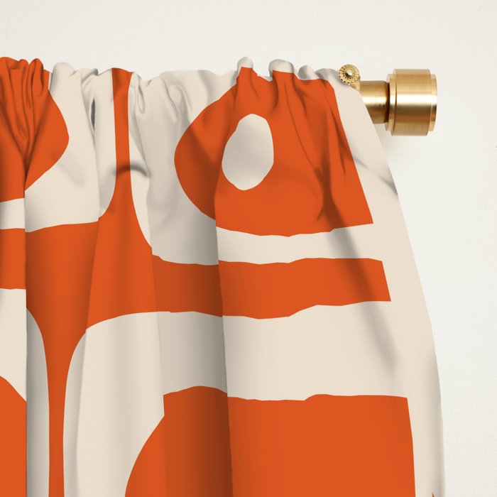 Mid Century Modern Piquet Geometric Multi Pattern in Orange Spice and Beige Window Curtain Gallery Image 2