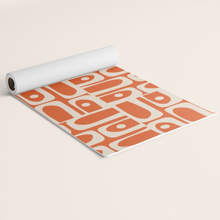 Mid Century Modern Piquet Geometric Multi Pattern in Orange Spice and Beige Yoga Mat Gallery Image 2