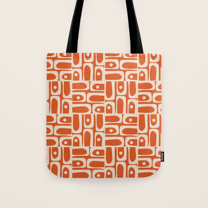 Mid Century Modern Piquet Geometric Multi Pattern in Orange Spice and Beige Tote Bag Gallery Image 1