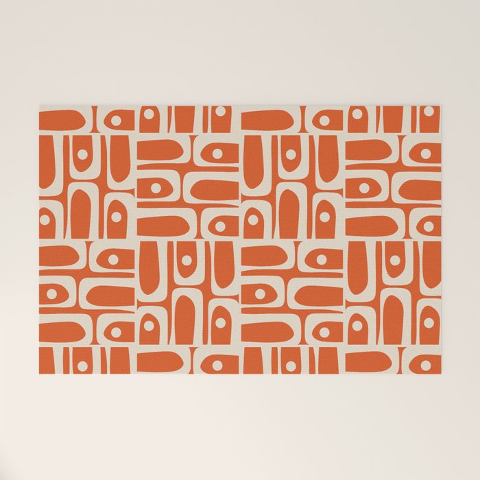 Mid Century Modern Piquet Geometric Multi Pattern in Orange Spice and Beige Welcome Mat Gallery Image 1