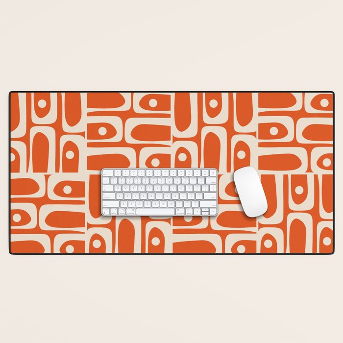 Mid Century Modern Piquet Geometric Multi Pattern in Orange Spice and Beige Desk Mat Gallery Image 1