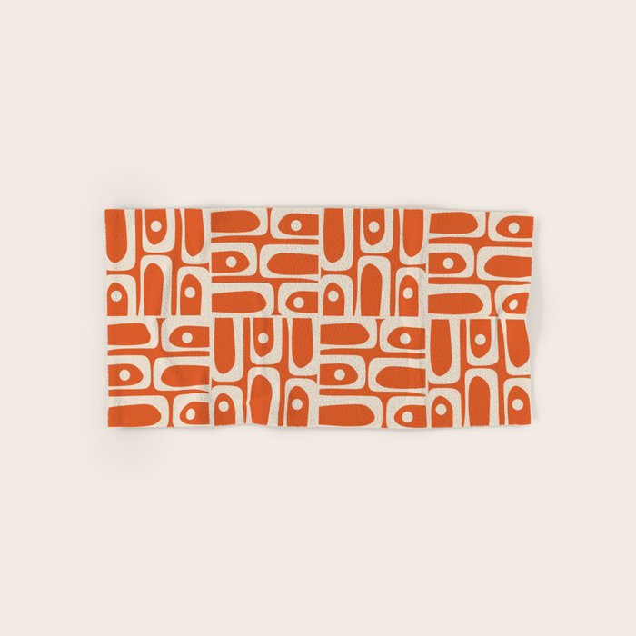 Mid Century Modern Piquet Geometric Multi Pattern in Orange Spice and Beige Bath Towel Gallery Image 1