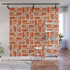 Mid Century Modern Piquet Geometric Multi Pattern in Orange Spice and Beige Wall Mural Gallery Image 1