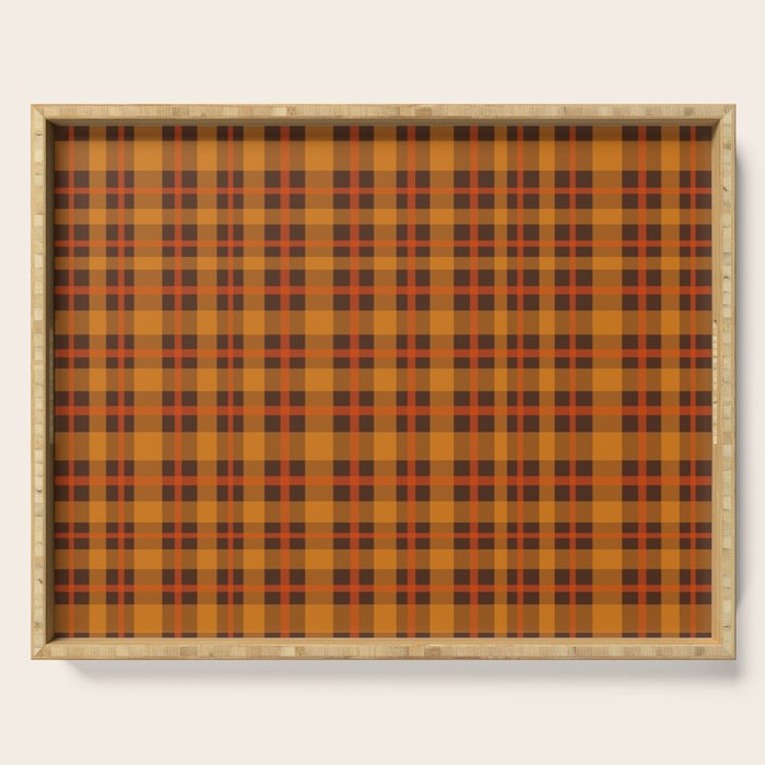 Autumn Plaid Pattern in Retro 70s Orange and Brown Serving Tray Gallery Image 1