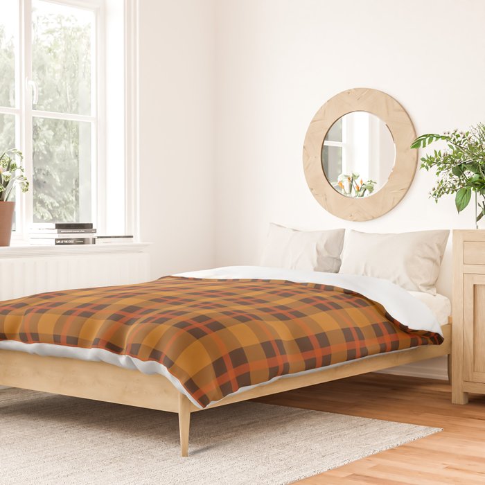 Autumn Plaid Pattern in Retro 70s Orange and Brown Duvet Cover Gallery Image 2