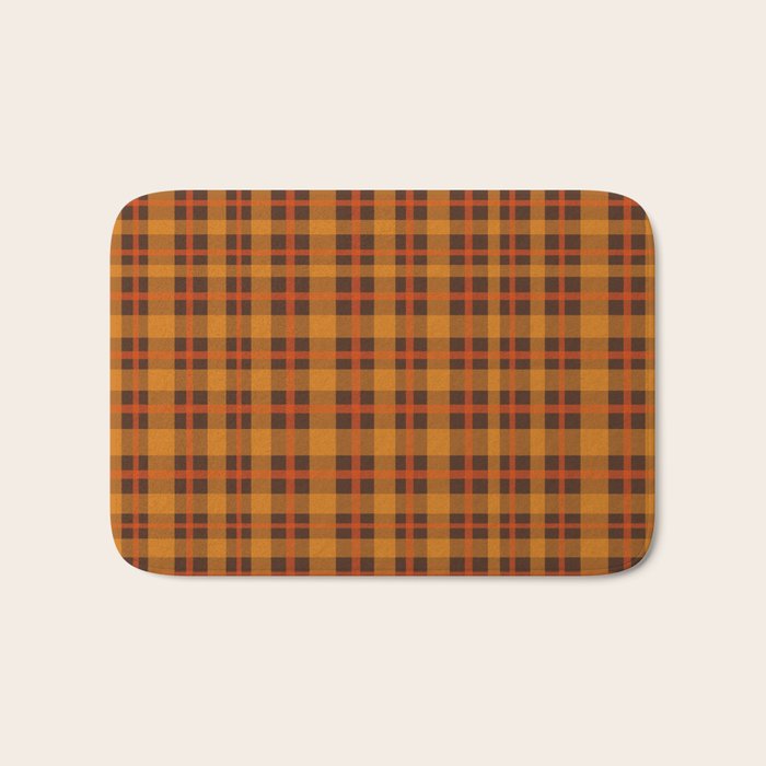 Autumn Plaid Pattern in Retro 70s Orange and Brown Bath Mat Gallery Image 1