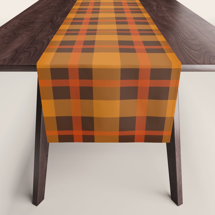Autumn Plaid Pattern in Retro 70s Orange and Brown Table Runner Gallery Image 1