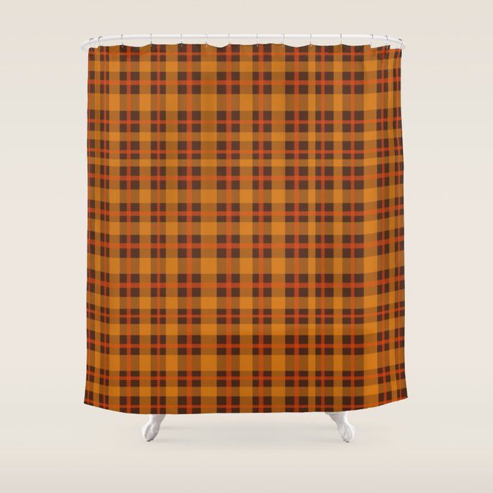Autumn Plaid Pattern in Retro 70s Orange and Brown Shower Curtain Gallery Image 1