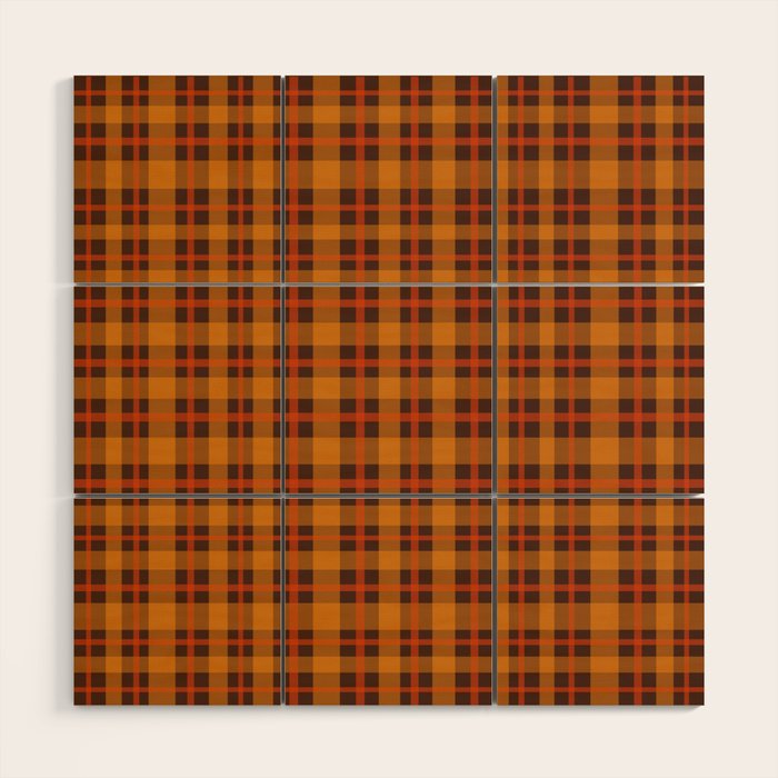 Autumn Plaid Pattern in Retro 70s Orange and Brown Wood Wall Art Gallery Image 1