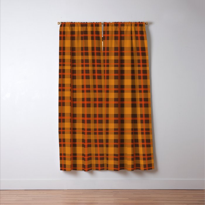 Autumn Plaid Pattern in Retro 70s Orange and Brown Window Curtain Gallery Image 3