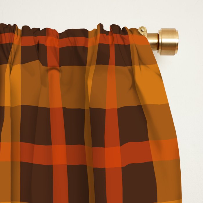 Autumn Plaid Pattern in Retro 70s Orange and Brown Window Curtain Gallery Image 2