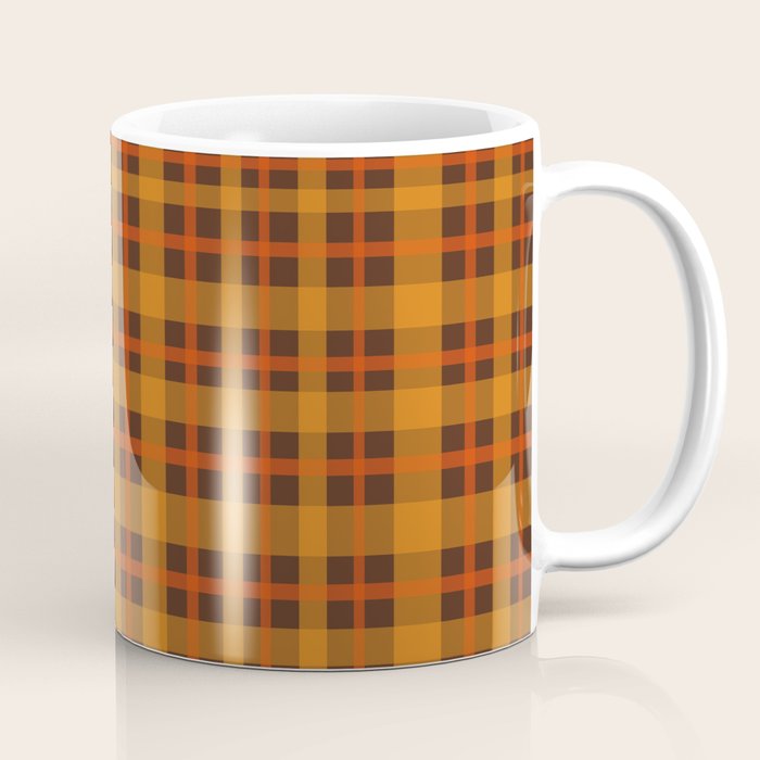 Autumn Plaid Pattern in Retro 70s Orange and Brown Coffee Mug Gallery Image 1