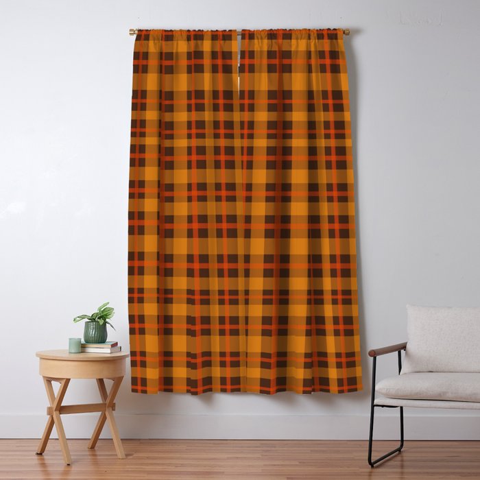 Autumn Plaid Pattern in Retro 70s Orange and Brown Window Curtain Gallery Image 5