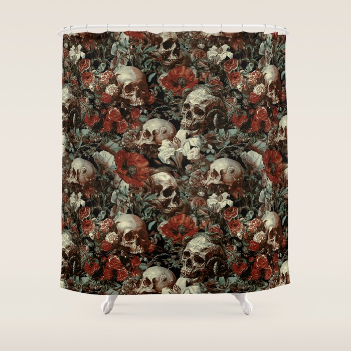 Skull and Floral Pattern Shower Curtain Gallery Image 1