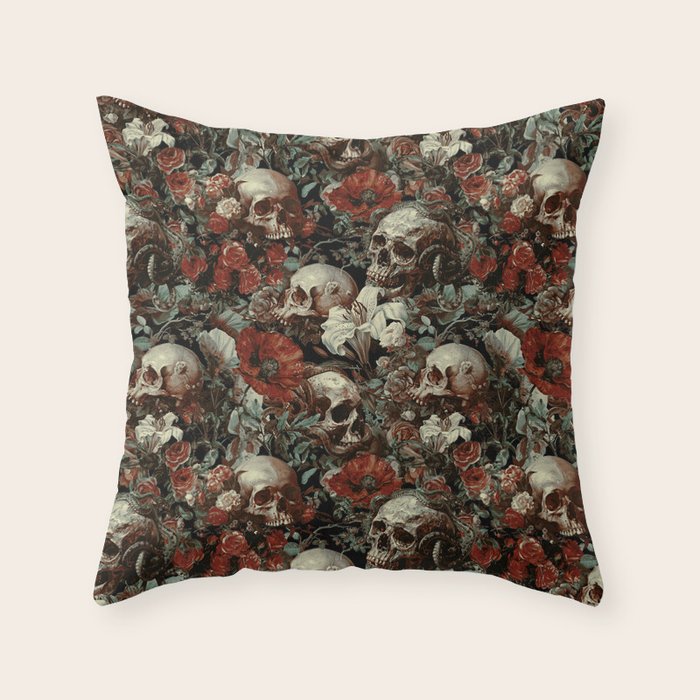 Skull and Floral Pattern Throw Pillow Gallery Image 6