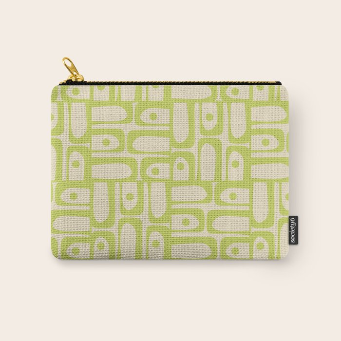Mid Century Modern Piquet Abstract Multi Pattern Light Lime Linden Green Beige Carry All Pouch Gallery Image 1