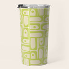 Mid Century Modern Piquet Abstract Multi Pattern Light Lime Linden Green Beige Travel Mug Gallery Image 3