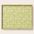 Mid Century Modern Piquet Abstract Multi Pattern Light Lime Linden Green Beige Serving Tray Gallery Image 1