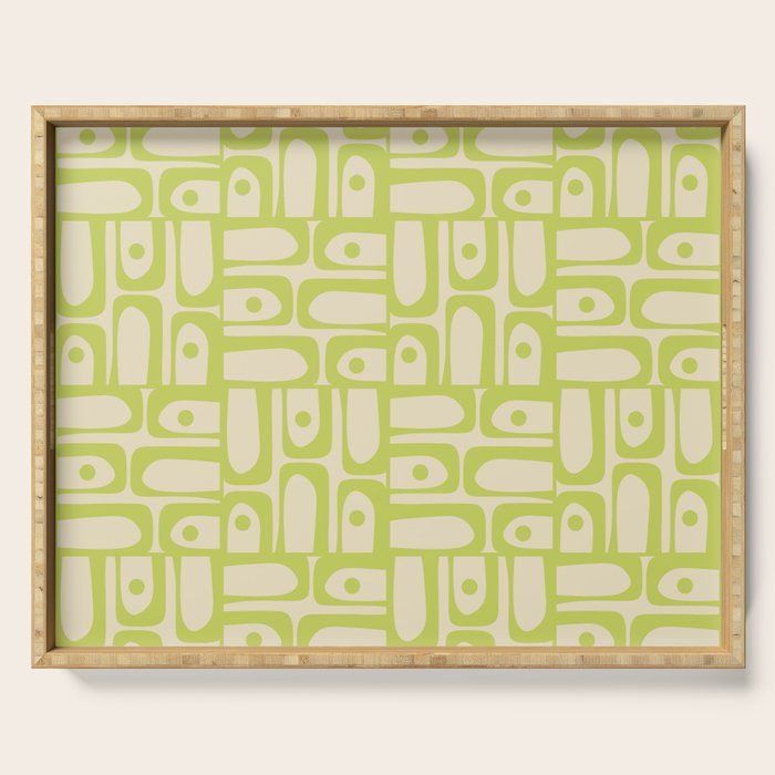 Mid Century Modern Piquet Abstract Multi Pattern Light Lime Linden Green Beige Serving Tray Gallery Image 1