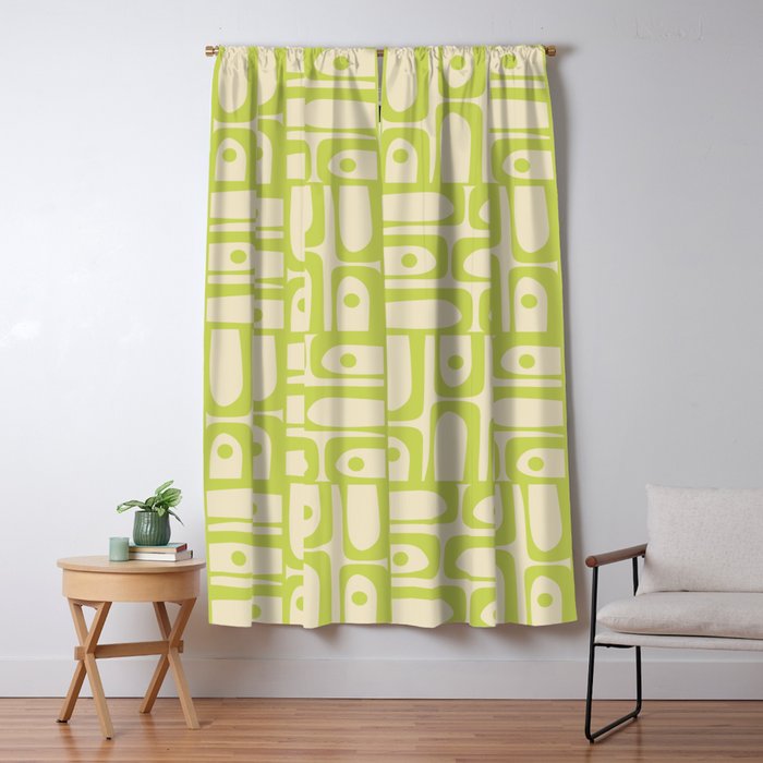Mid Century Modern Piquet Abstract Multi Pattern Light Lime Linden Green Beige Window Curtain Gallery Image 1