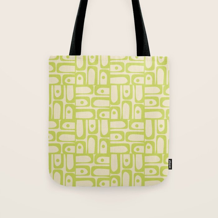 Mid Century Modern Piquet Abstract Multi Pattern Light Lime Linden Green Beige Tote Bag Gallery Image 1